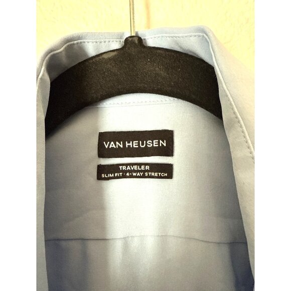 Van Heusen Mens Traveler Slim Fit Light Blue Long Sleeve Dress Shirt Size XL - Picture 5 of 7